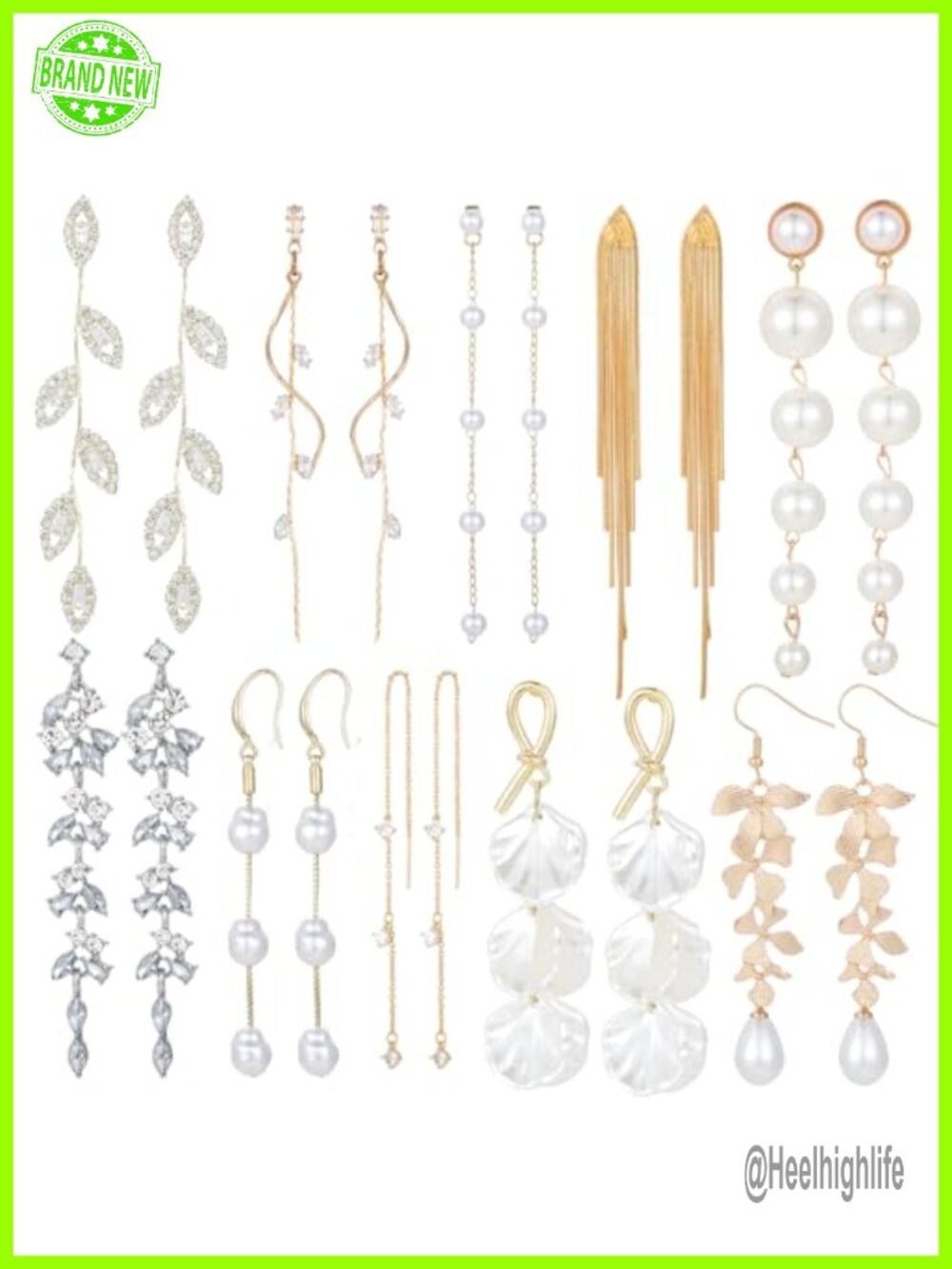 10 Pair Tassel Dangle Earrings Set Crystal Chain Accent Statement